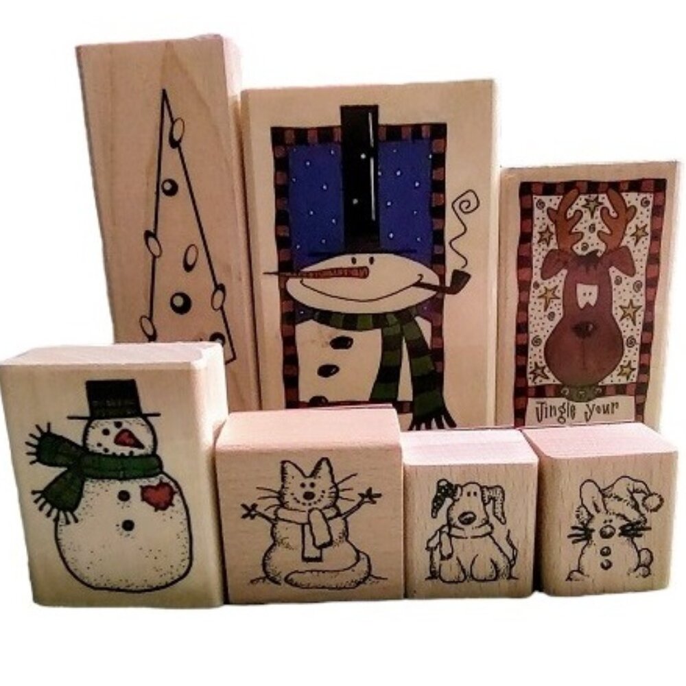 Rubber Stamps - Christmas Holiday Winter Set of 7